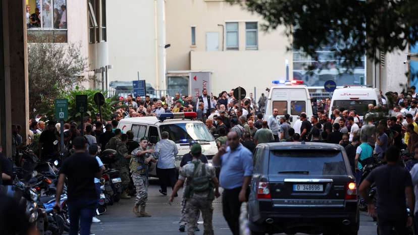 People gather outside a hospital, as more than 1,000 people, including Hezbollah fighters and medics, were wounded on Tuesday when the pagers they use to communicate exploded across Lebanon, according to a security source, in Beirut