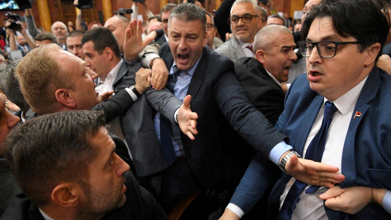 Brawl erupts in the Serbian parliament in Belgrade