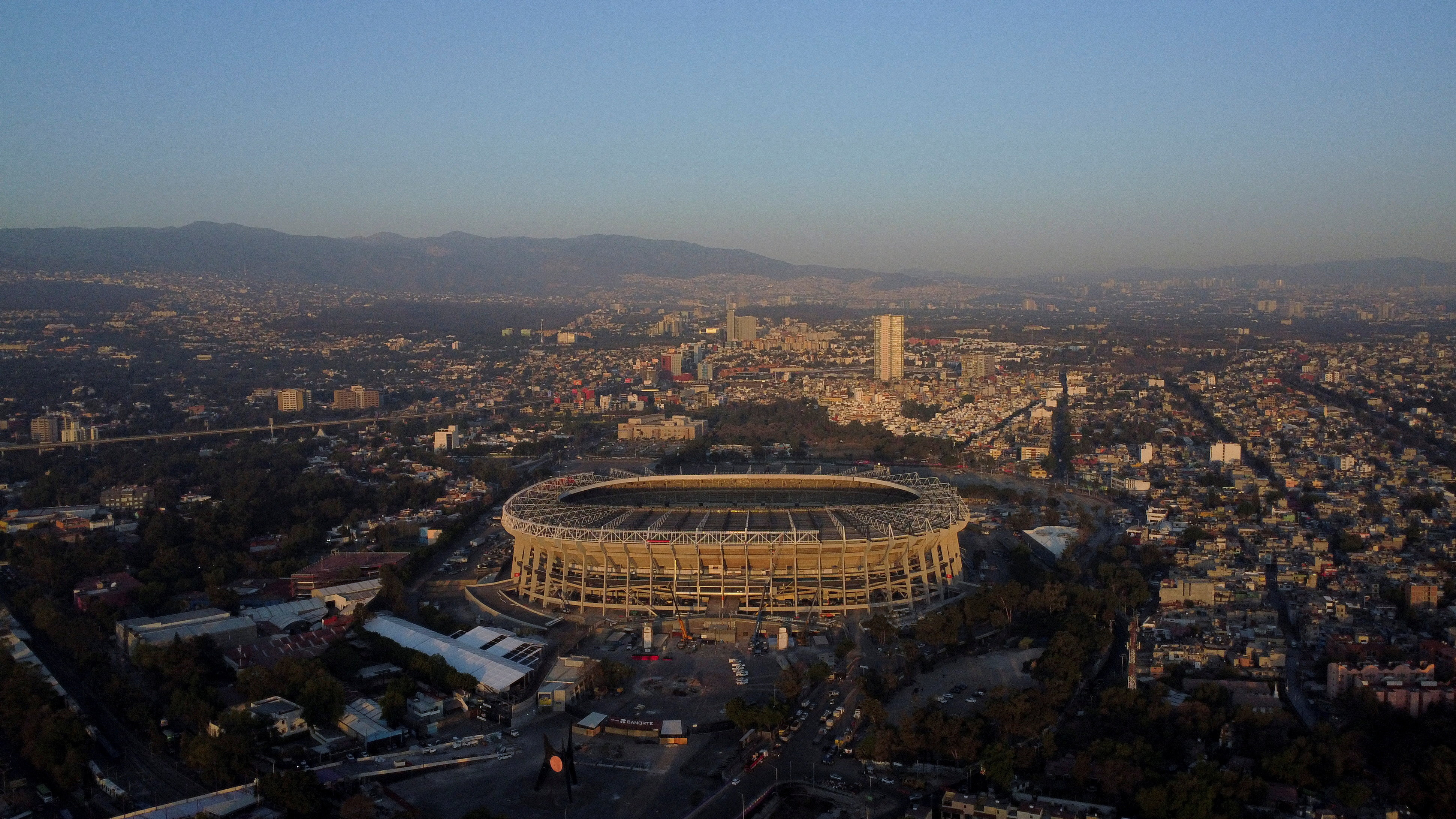 A drone view of the Banorte Stadium, also known as Azteca Stadium, the venue that will host the 2026 FIFA World Cup opening match, in Mexico City