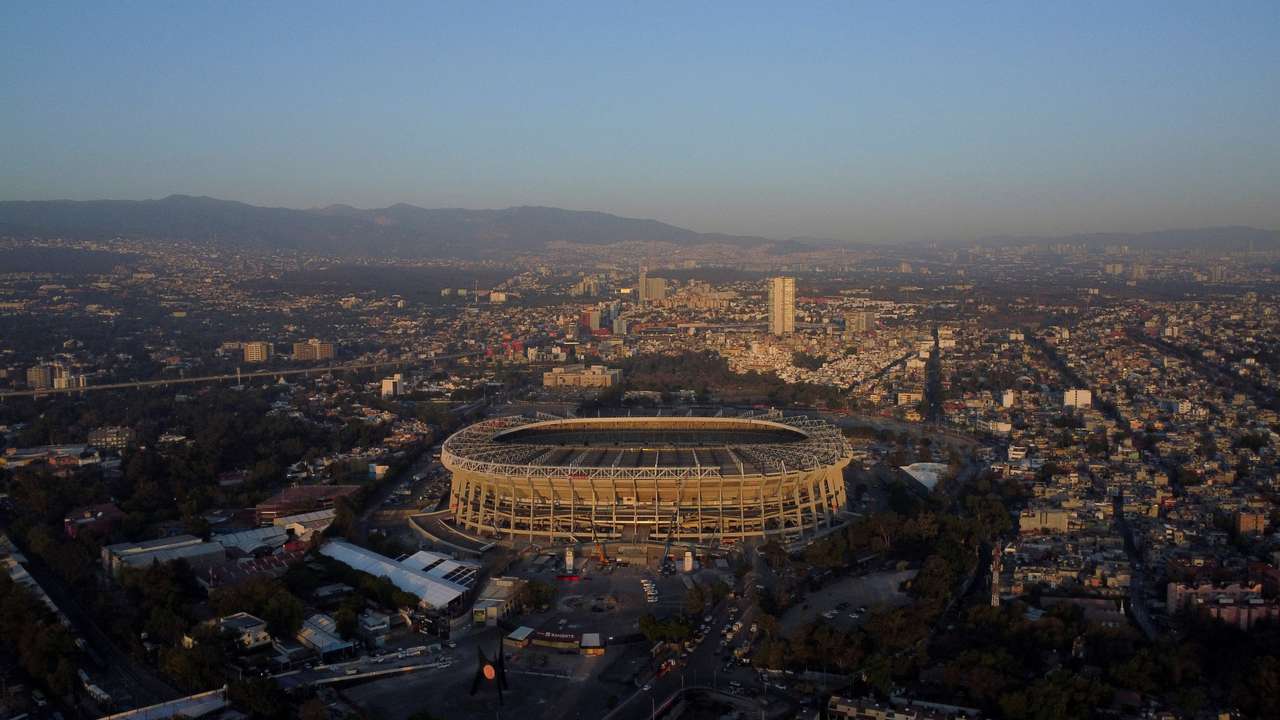 A drone view of the Banorte Stadium, also known as Azteca Stadium, the venue that will host the 2026 FIFA World Cup opening match, in Mexico City
