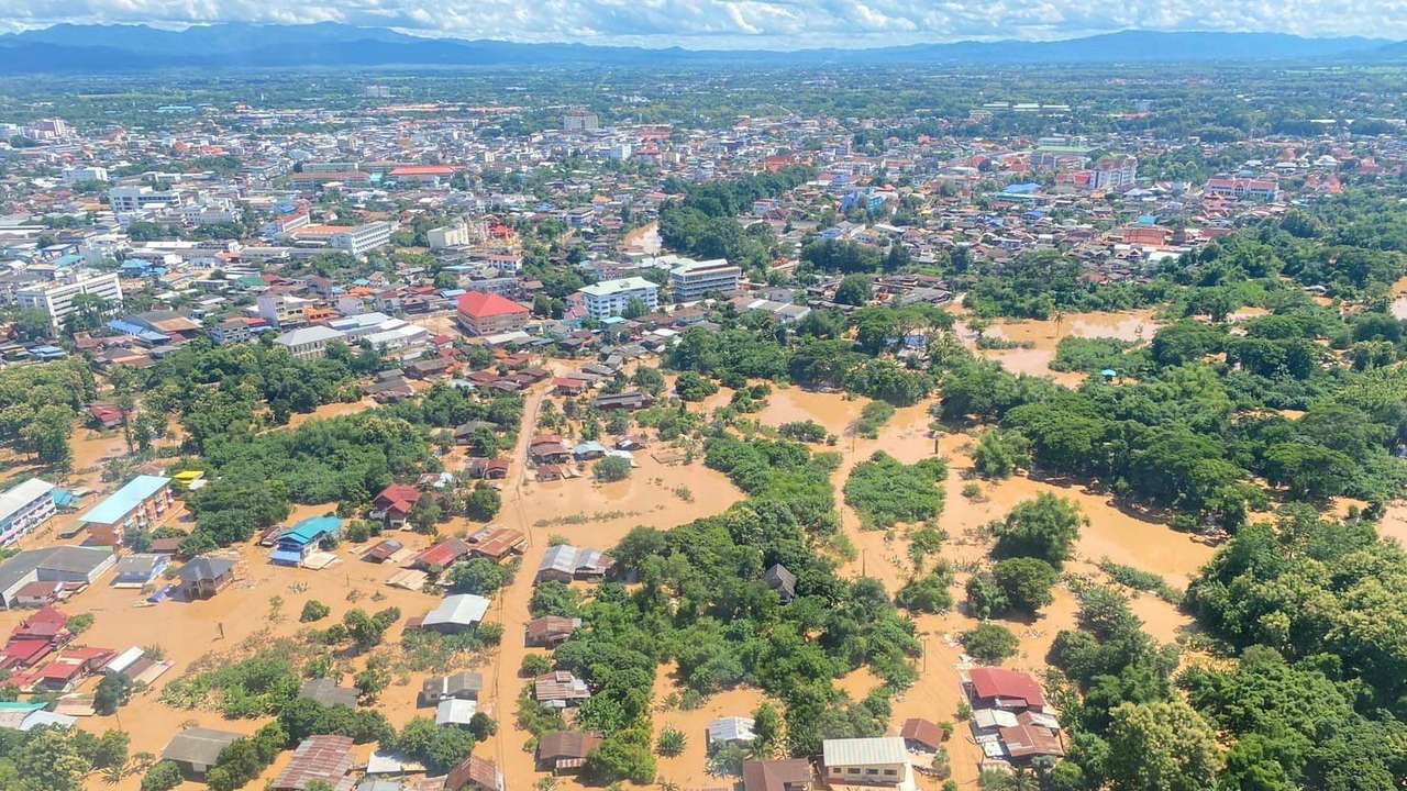 Local Thai authorities distribute aid to flooded areas of Phrae Province