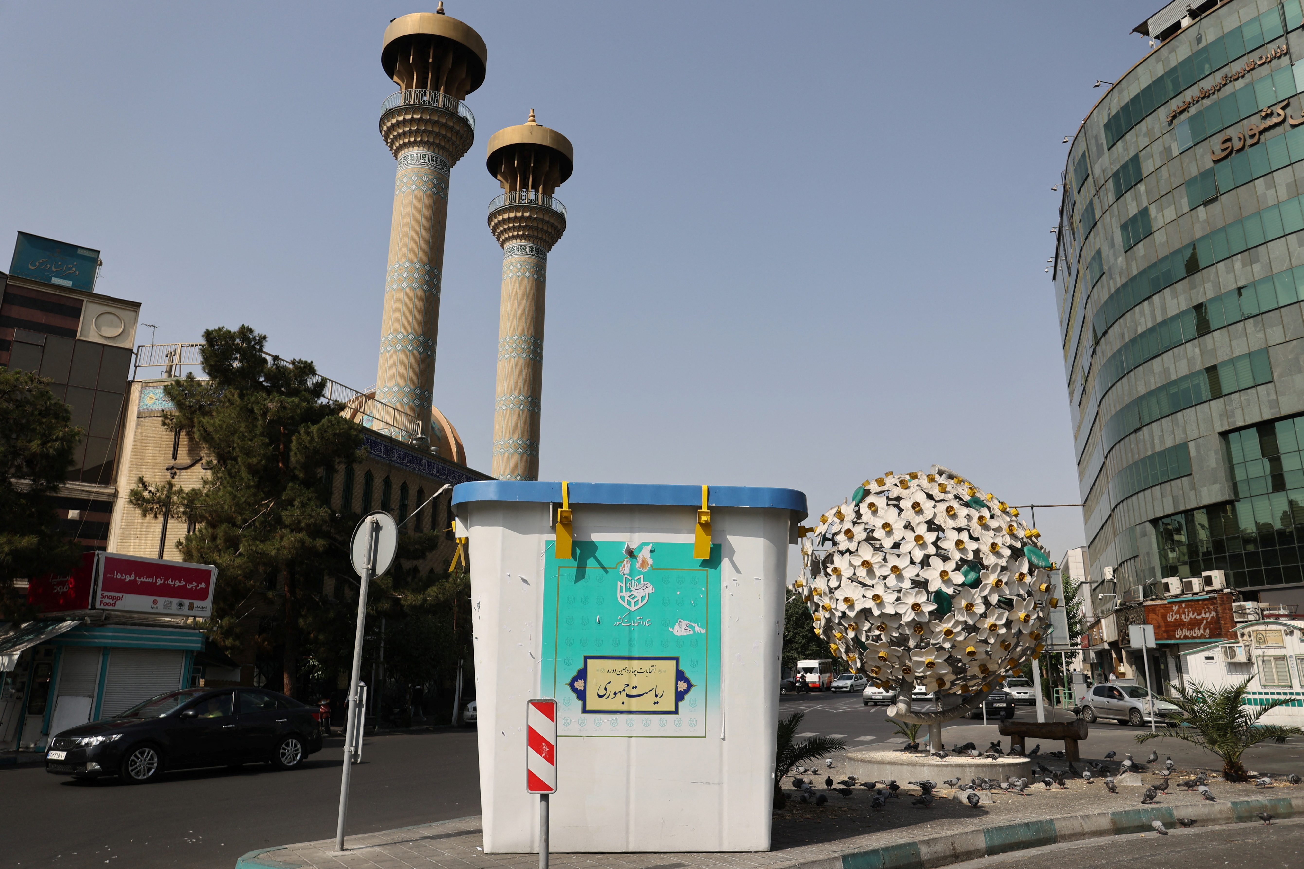 A view shows a symbolic ballot box for the presidential election in a street in Tehran