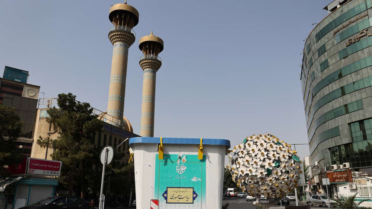 A view shows a symbolic ballot box for the presidential election in a street in Tehran