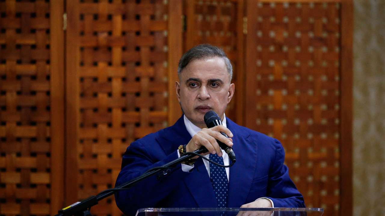 Venezuela's Foreign Minister Gil Pinto and Venezuela's Attorney General Saab meet with members of the diplomatic corps accredited to Venezuela