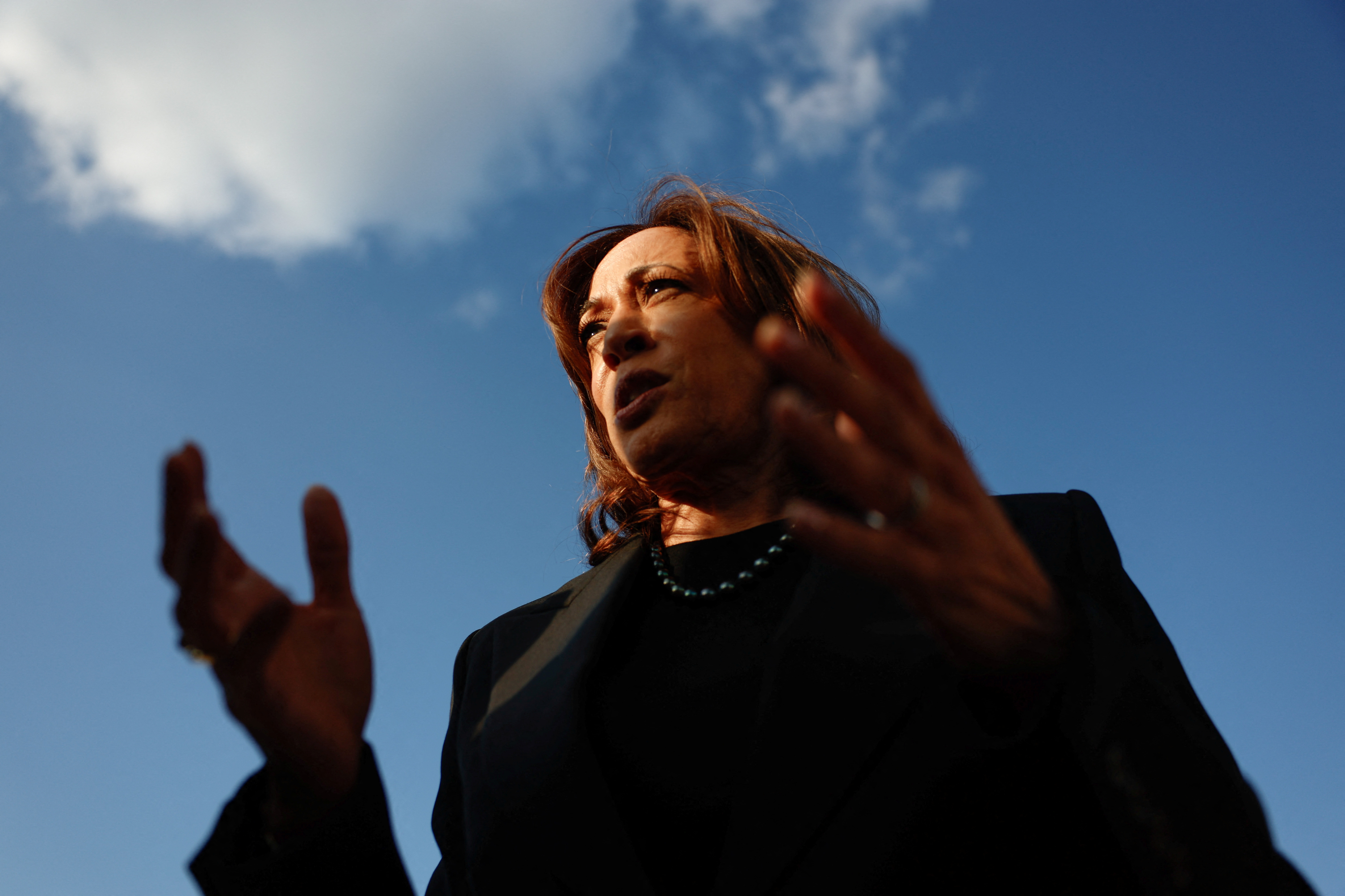 Democratic presidential nominee and U.S. Vice President Kamala Harris departs for New York at Joint Base Andrews
