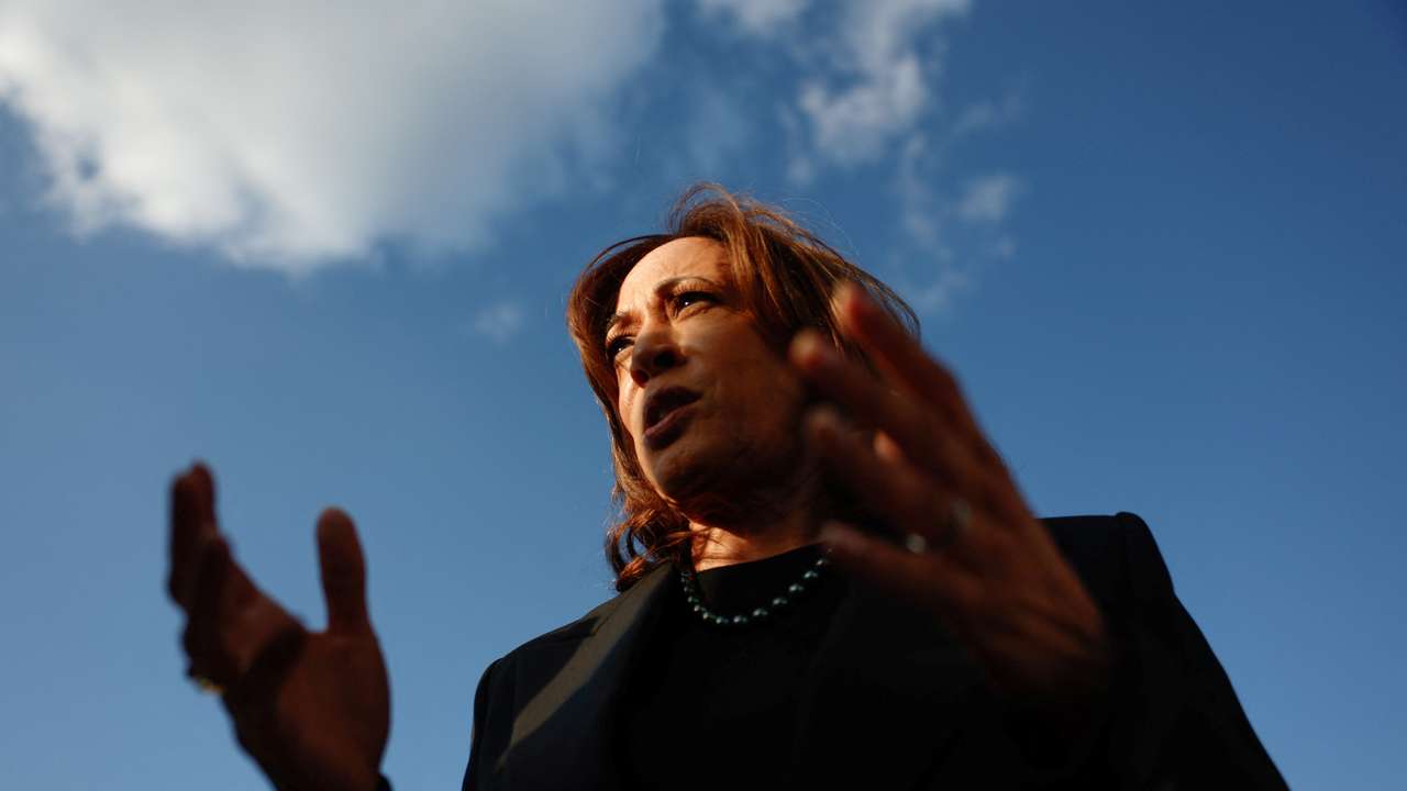 Democratic presidential nominee and U.S. Vice President Kamala Harris departs for New York at Joint Base Andrews