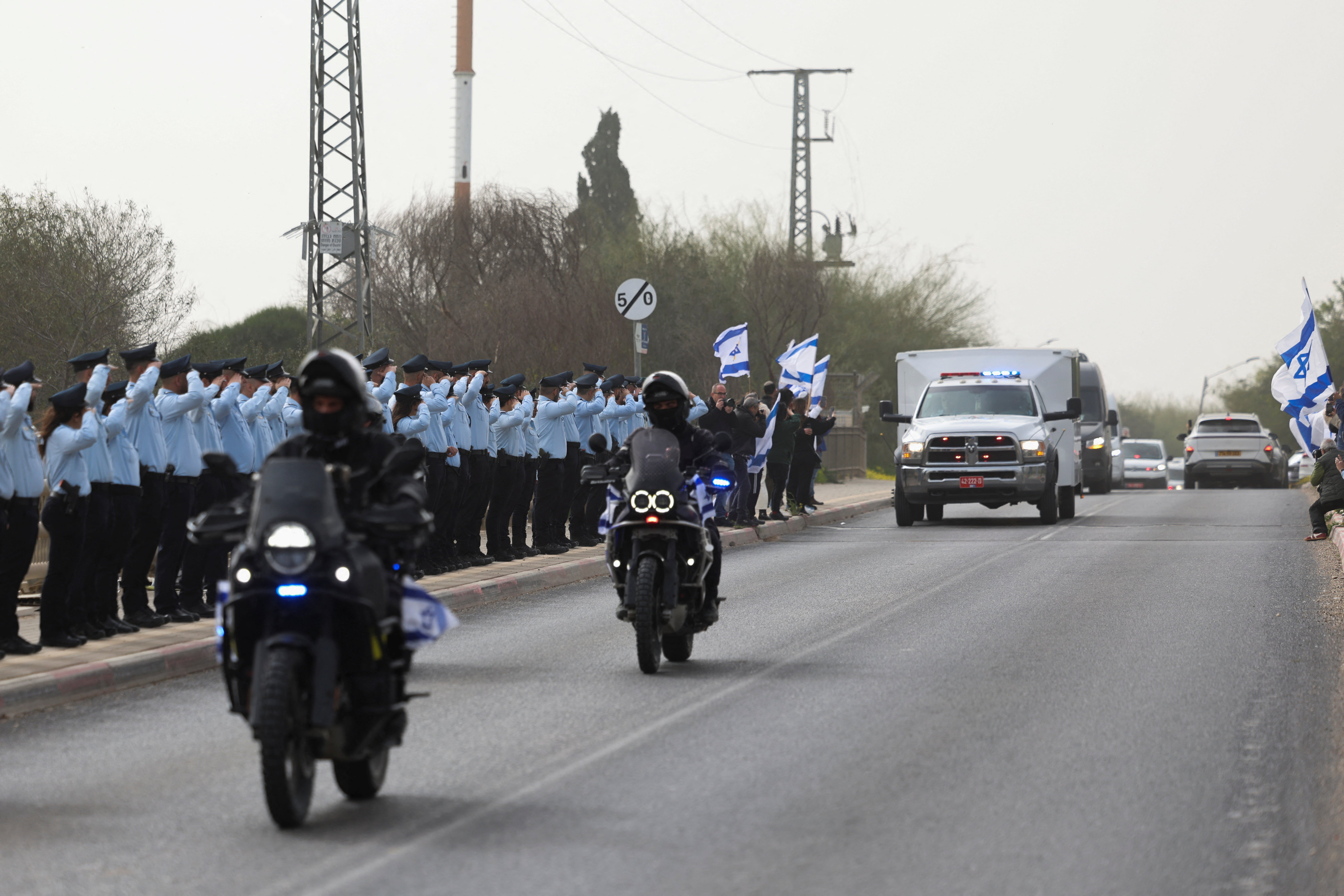The funeral convoy for the last hostage recovered from Gaza, in Ramla