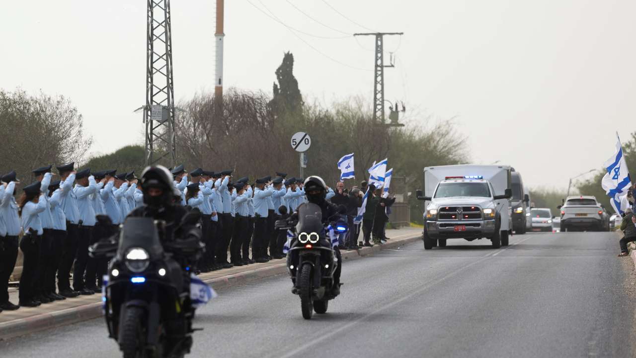 The funeral convoy for the last hostage recovered from Gaza, in Ramla