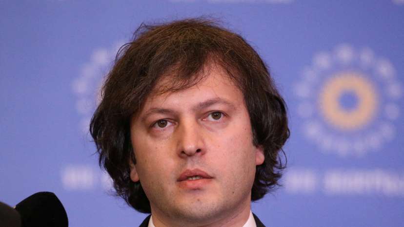 FILE PHOTO: Irakli Kobakhidze, nominated by the ruling Georgian Dream party for the post of prime minister, talks to journalists in Tbilisi