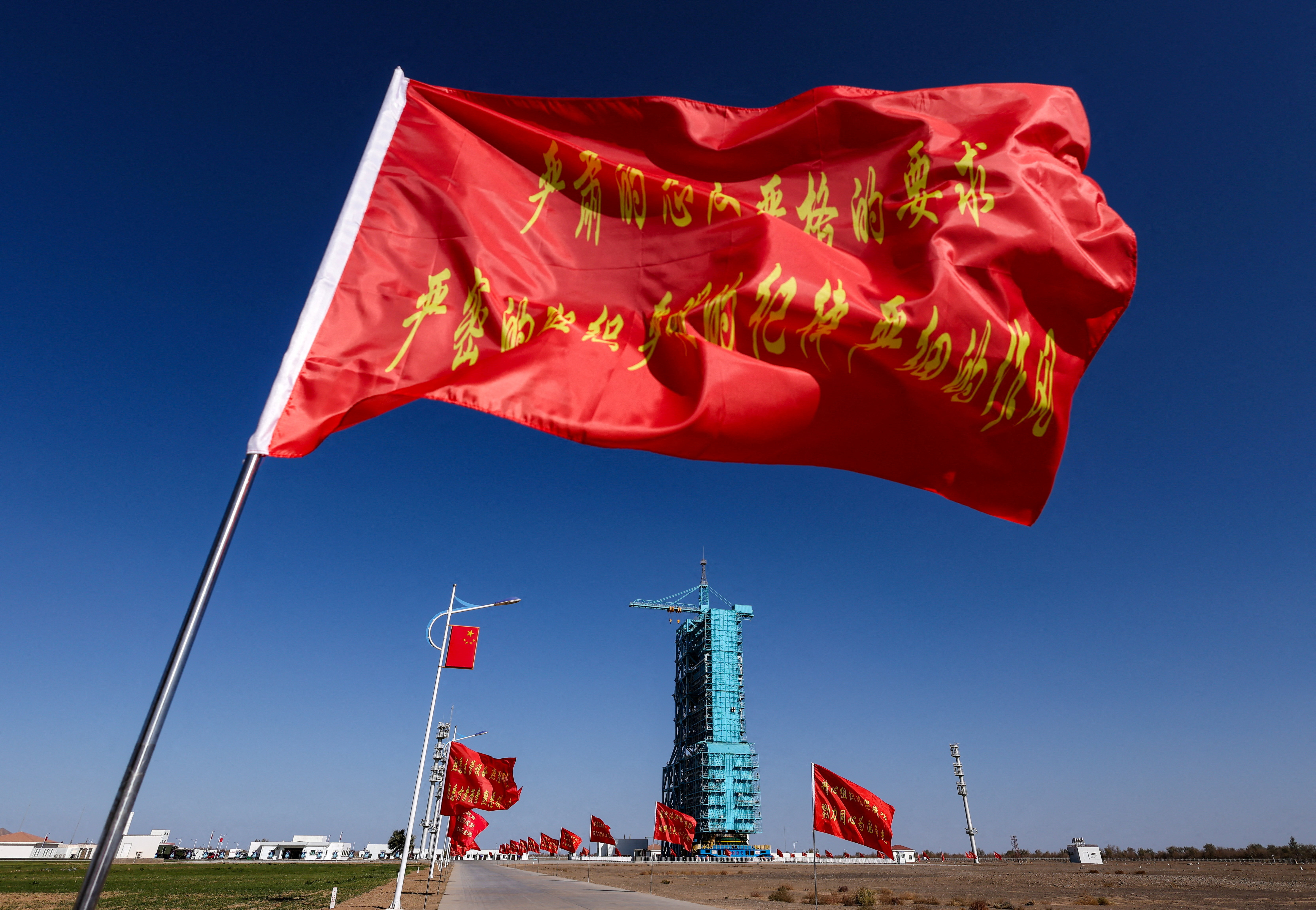 FILE PHOTO: Launch pad before the Shenzhou-21 spaceflight mission at Jiuquan Satellite Launch Center