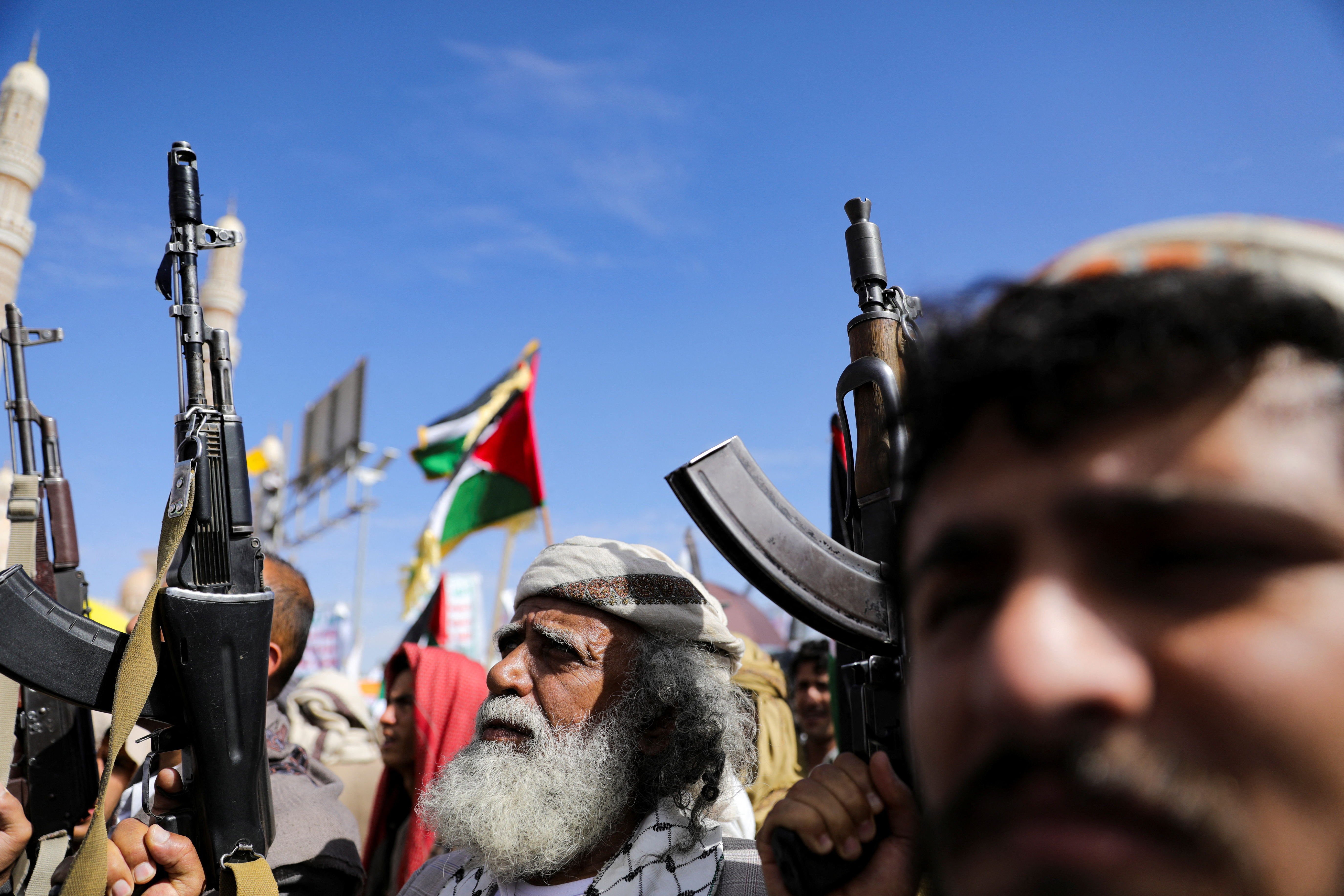 Protestors rally in support of Palestinians in the Gaza Strip, in Sanaa
