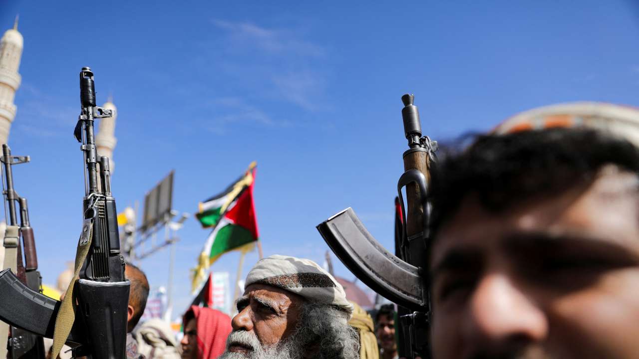 Protestors rally in support of Palestinians in the Gaza Strip, in Sanaa