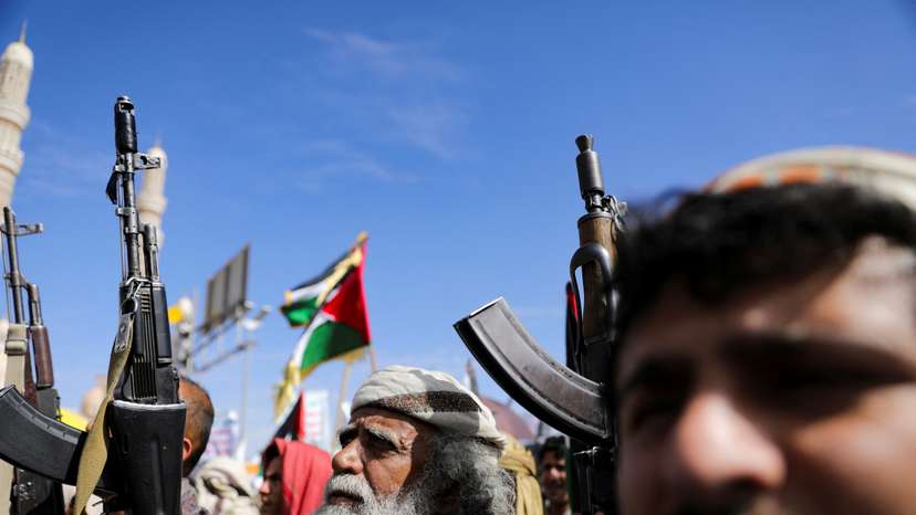 Protestors rally in support of Palestinians in the Gaza Strip, in Sanaa
