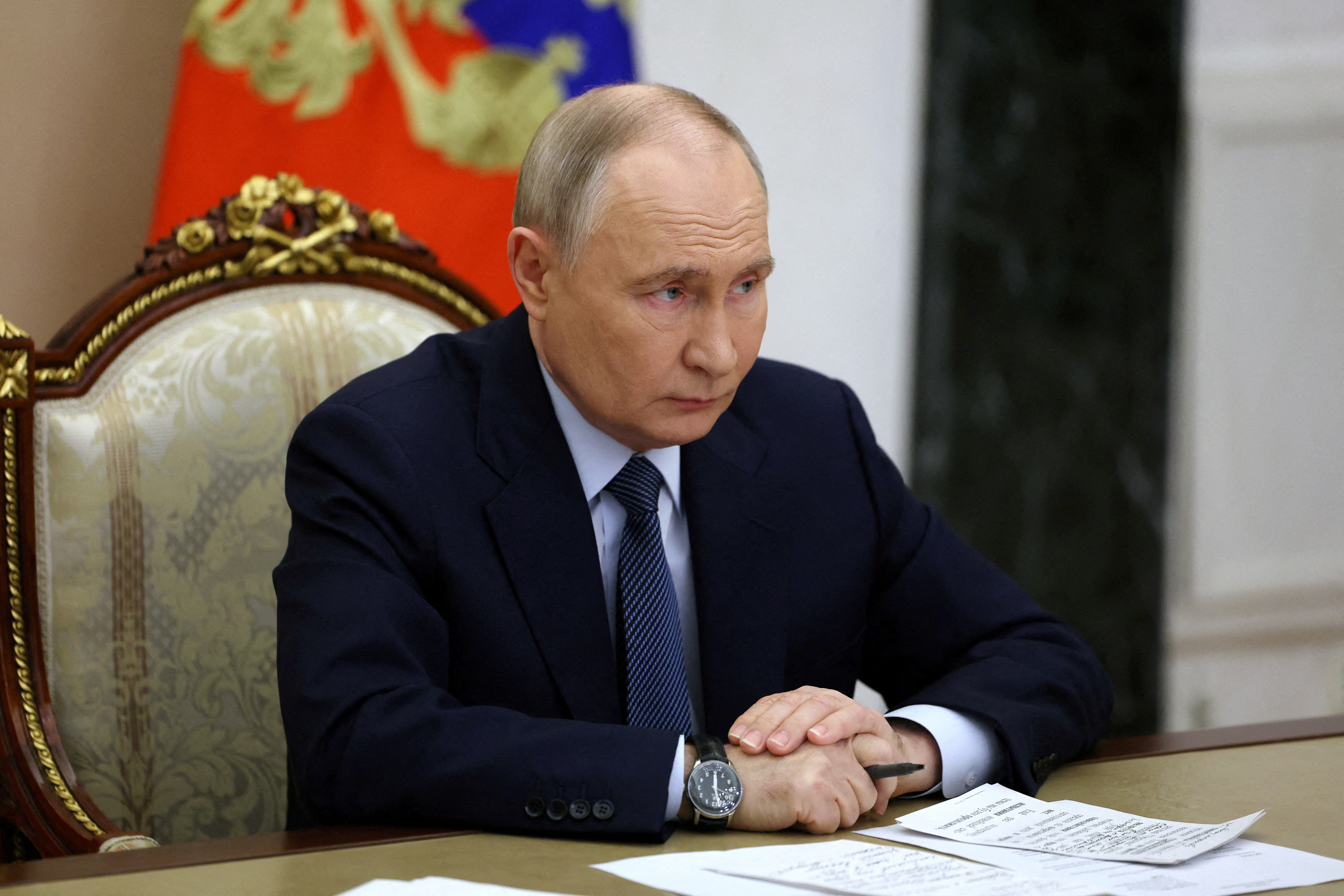 FILE PHOTO: Russian President Putin chairs meeting with Ministry of Defence leadership, representatives of the defense industry and missile systems developers, in Moscow