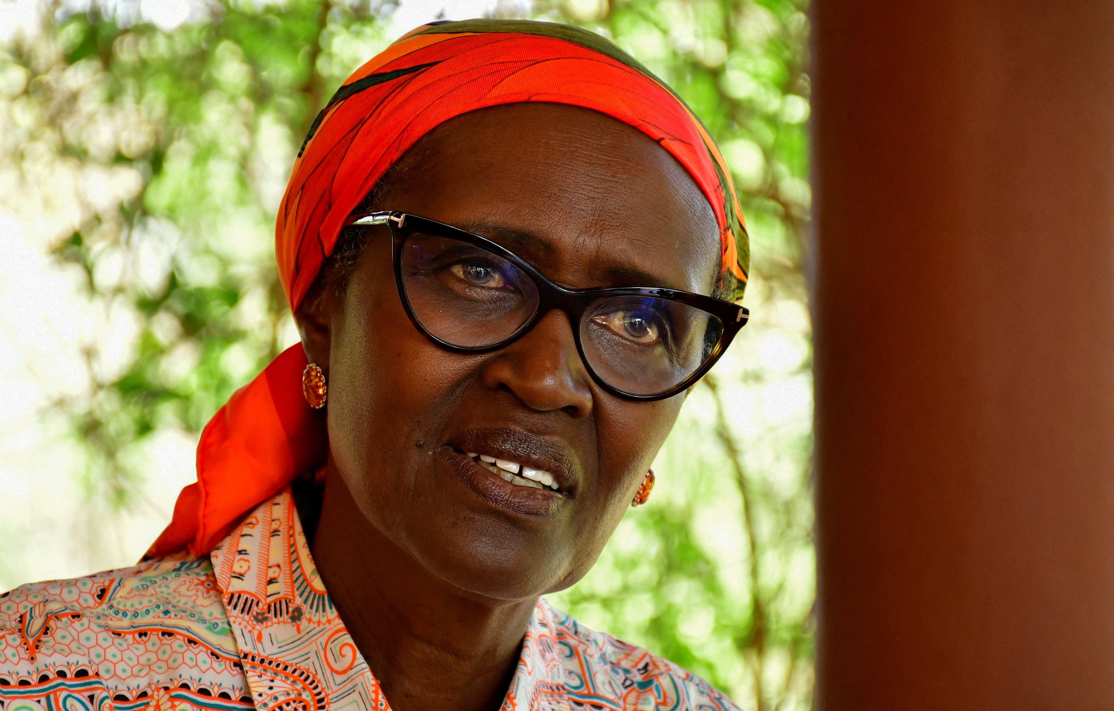 Winnie Byanyima, wife to four time Ugandan presidential candidate, Kizza Besigye speaks during a Reuters interview on Besigye's health at her home in Kasangati