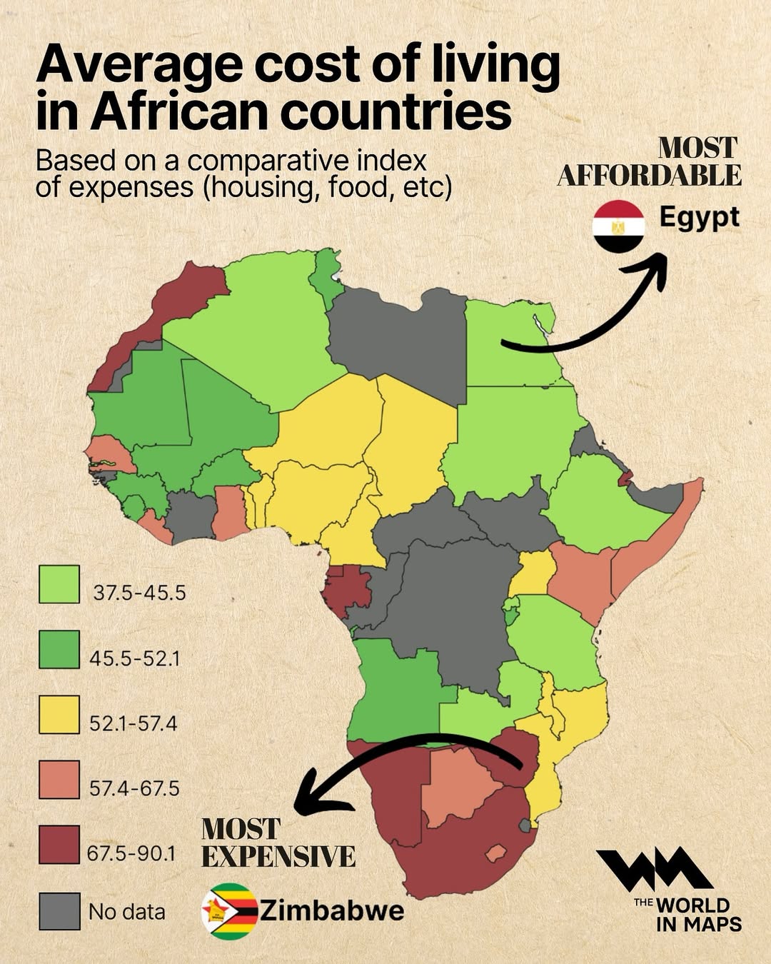 Africa’s cost of living varies dramatically across its vast continent. According to data from Nu