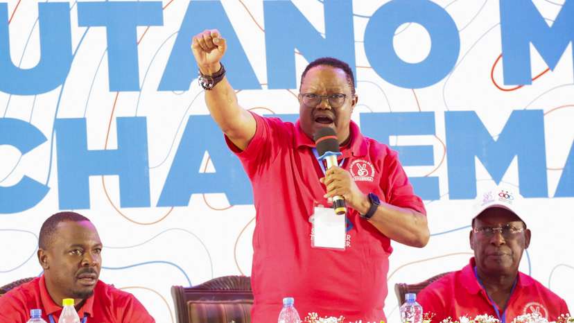 Tundu Lissu, the newly elected National Chairperson of CHADEMA addresses delegates following party elections, in Dar es Salaam