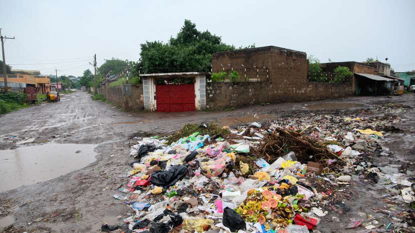 A garbage dump is seen in a neighborhood in the city of Gedaref in eastern Sudan
