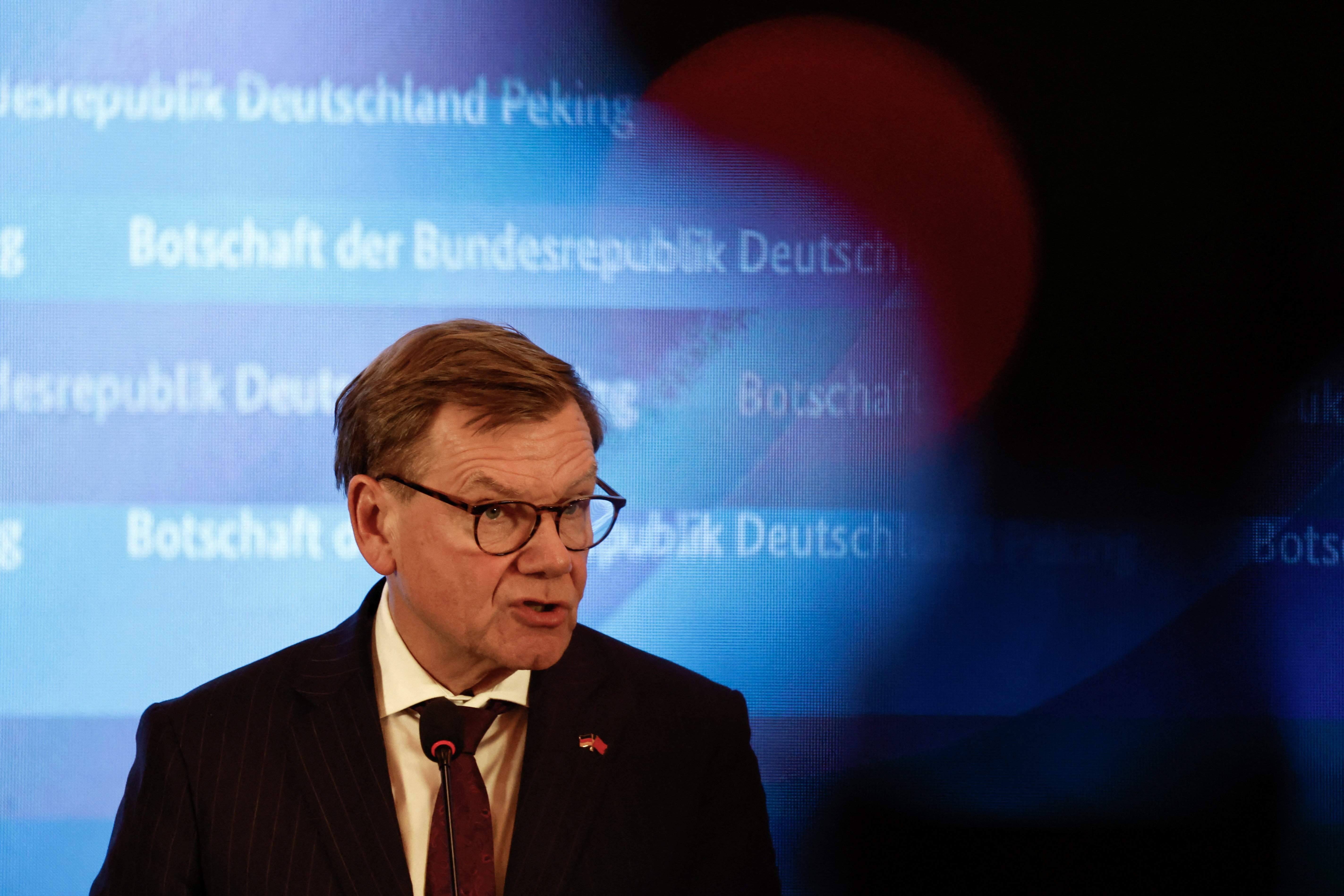 German Foreign Minister Johann Wadephul attending a press conference in Beijing