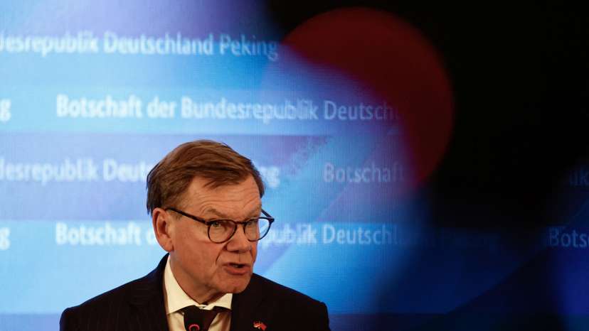 German Foreign Minister Johann Wadephul attending a press conference in Beijing
