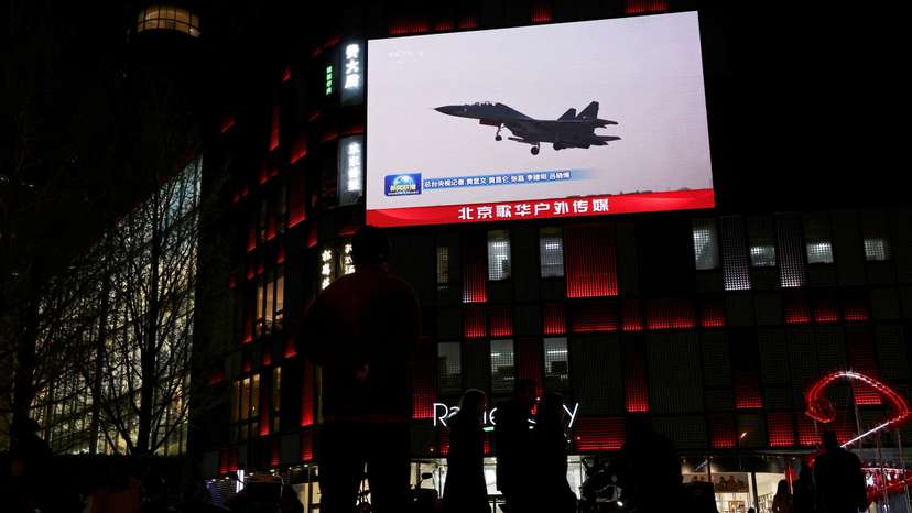 News footage on China's military drills, in Beijing