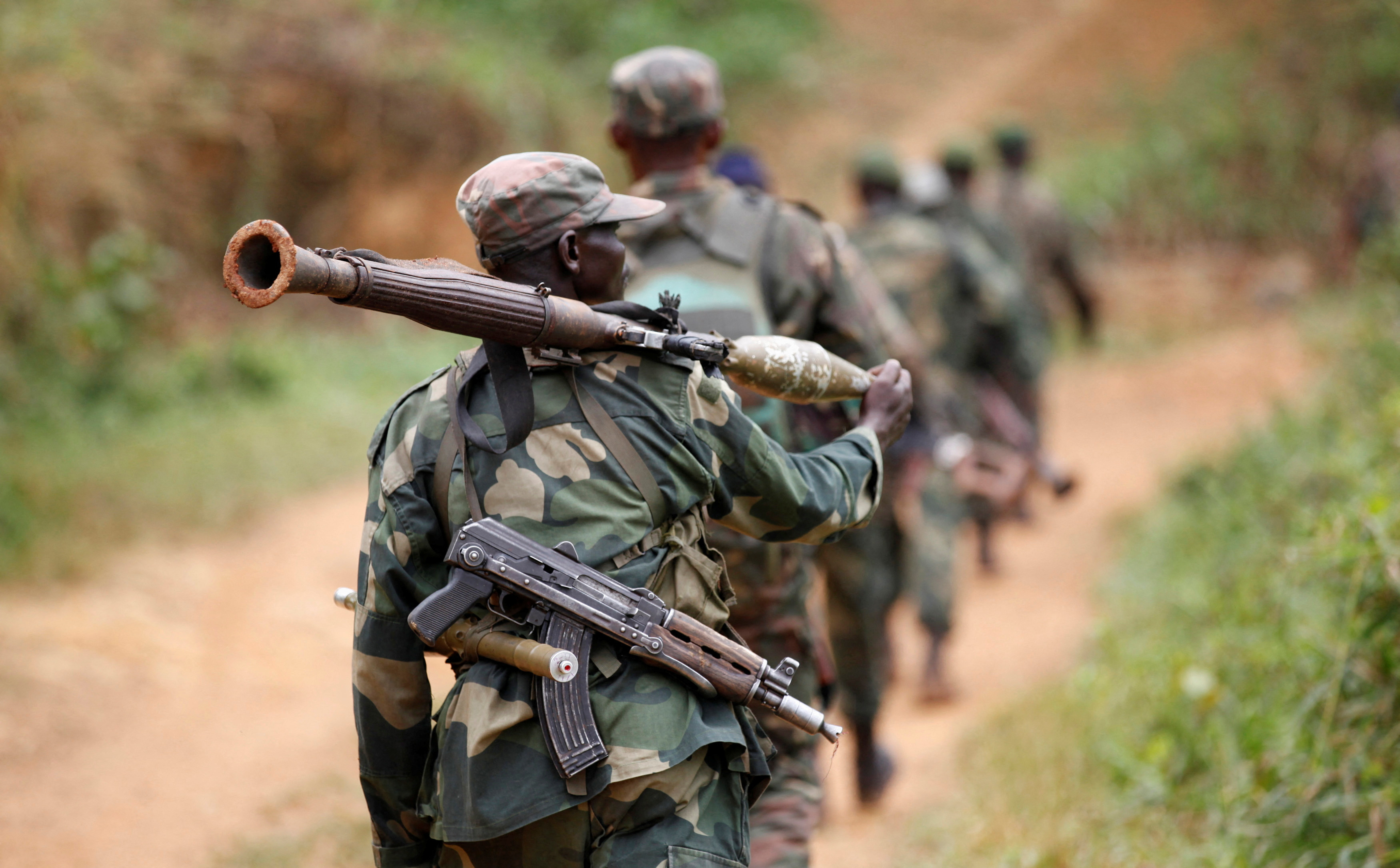 FILE PHOTO: Democratic Republic of Congo military personnel patrol against Allied Democratic Forces and the National Army for the Liberation of Uganda rebels near Beni in North-Kivu province