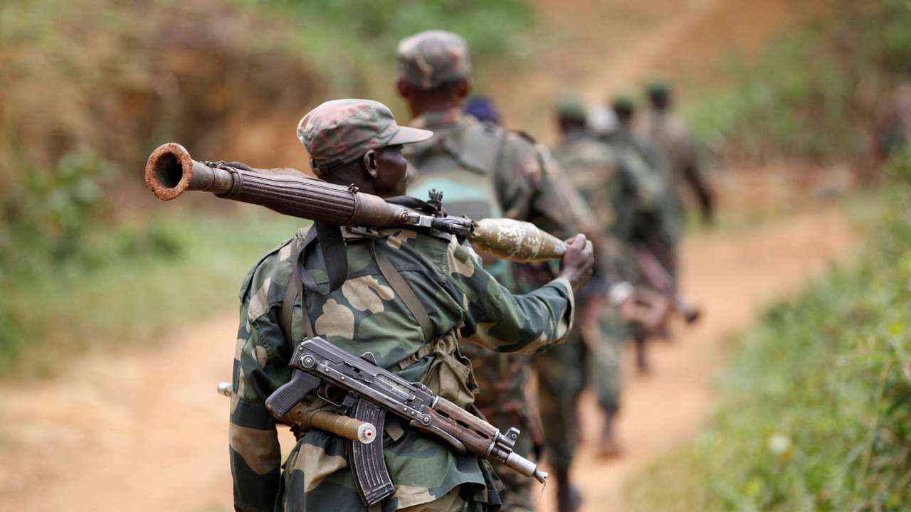 FILE PHOTO: Democratic Republic of Congo military personnel patrol against Allied Democratic Forces and the National Army for the Liberation of Uganda rebels near Beni in North-Kivu province