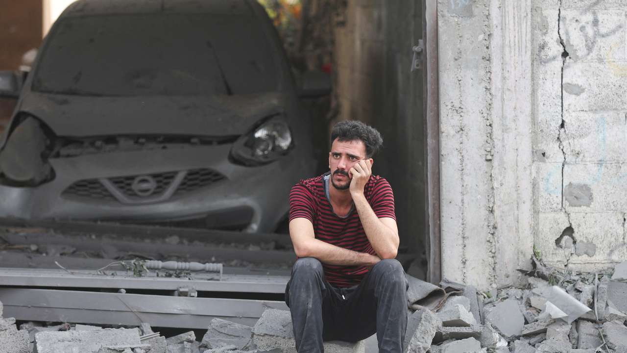 Aftermath of an Israeli strike on a house, in Deir Al-Balah in the central Gaza Strip