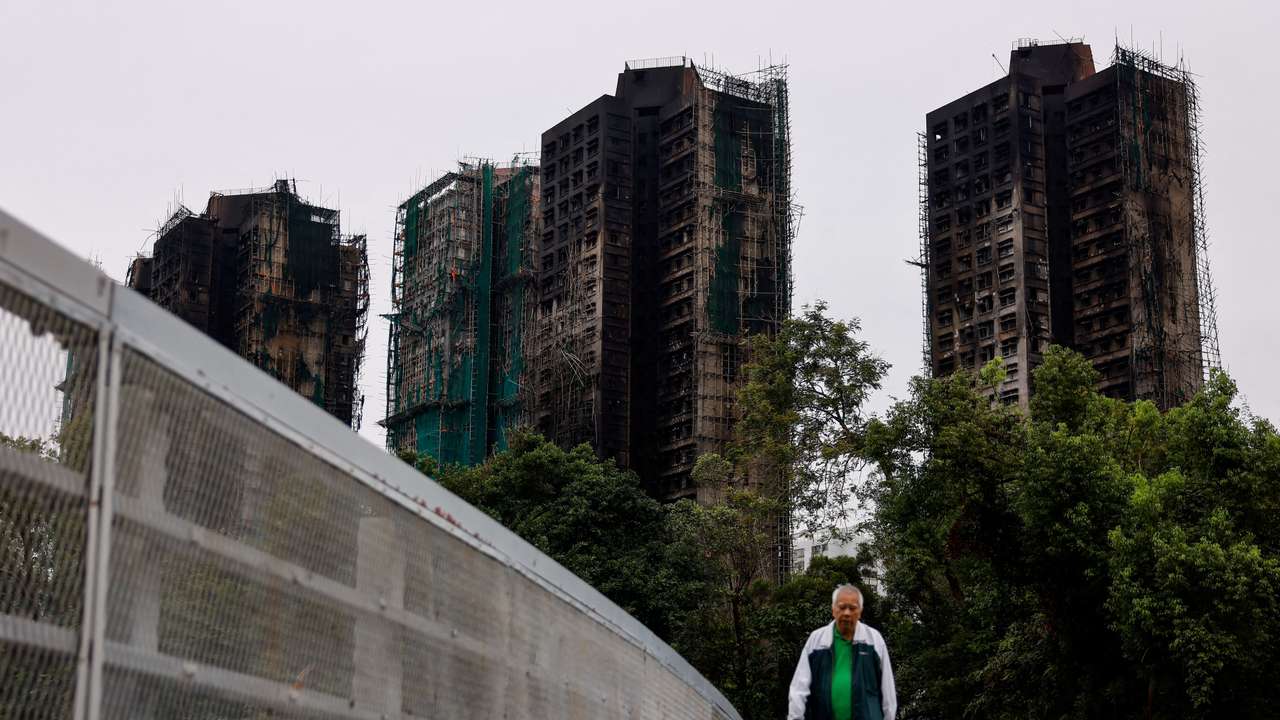 Aftermath of a deadly fire at the Wang Fuk Court housing complex in Hong Kong