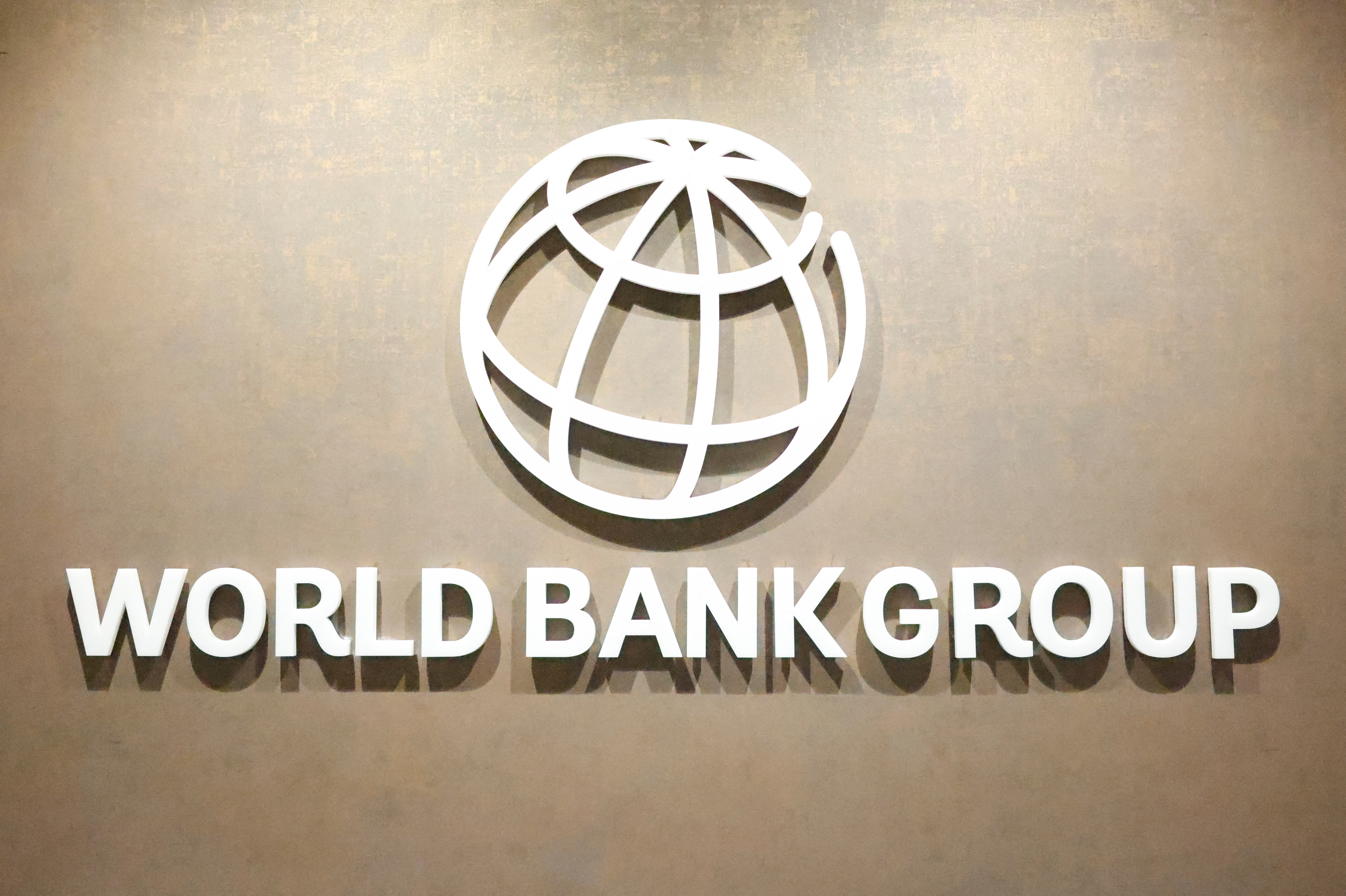 The World Bank Group logo is displayed on a office wall in Karachi