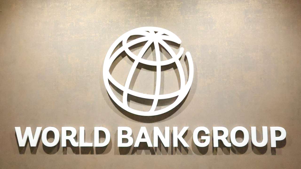 The World Bank Group logo is displayed on a office wall in Karachi