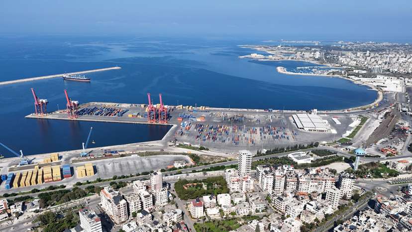 A drone view shows port of the coastal city of Latakia