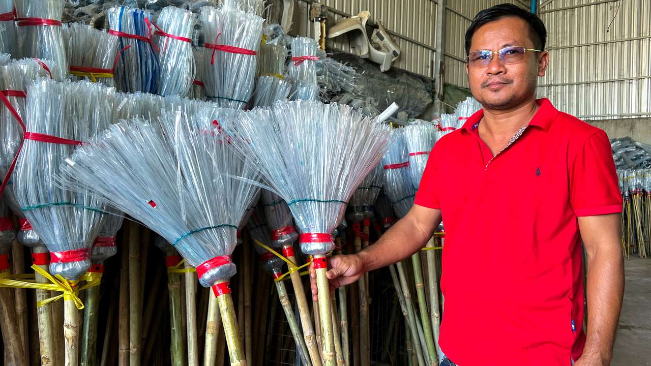 Spinning plastic into broomsticks: Cambodians on mission to reduce waste