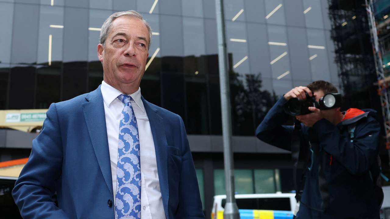 Reform UK party leader Farage attends Southwark Crown Court, London