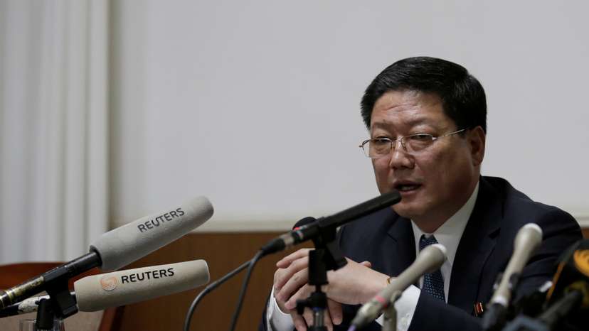 North Korean diplomat Pak Myong Ho attends a news conference in Beijing