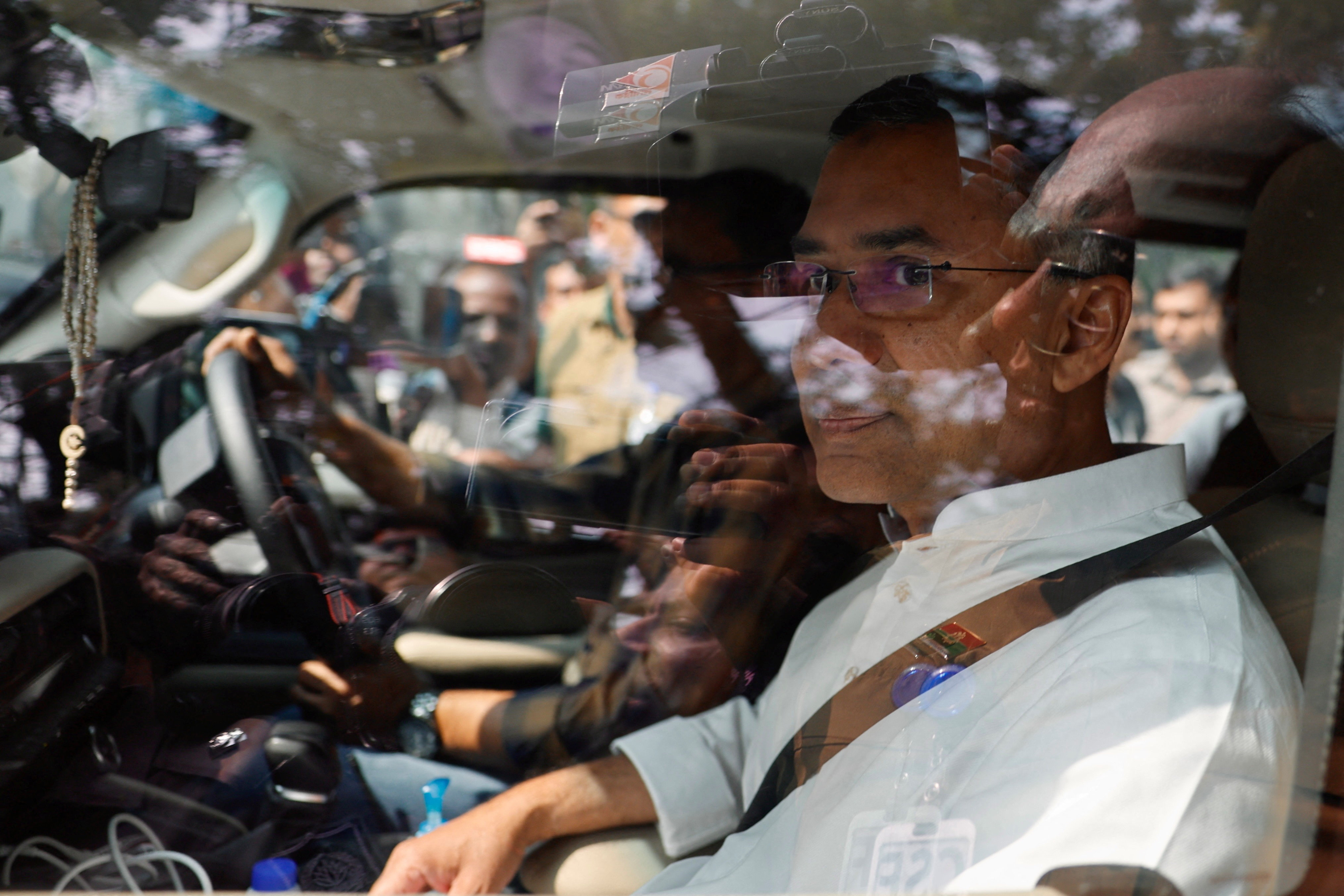 Tarique Rahman, chairman of Bangladesh Nationalist Party (BNP), in a car on his way to the mosque to attend Friday prayer, as results project BNP's victory in the 13th general election, in Dhaka