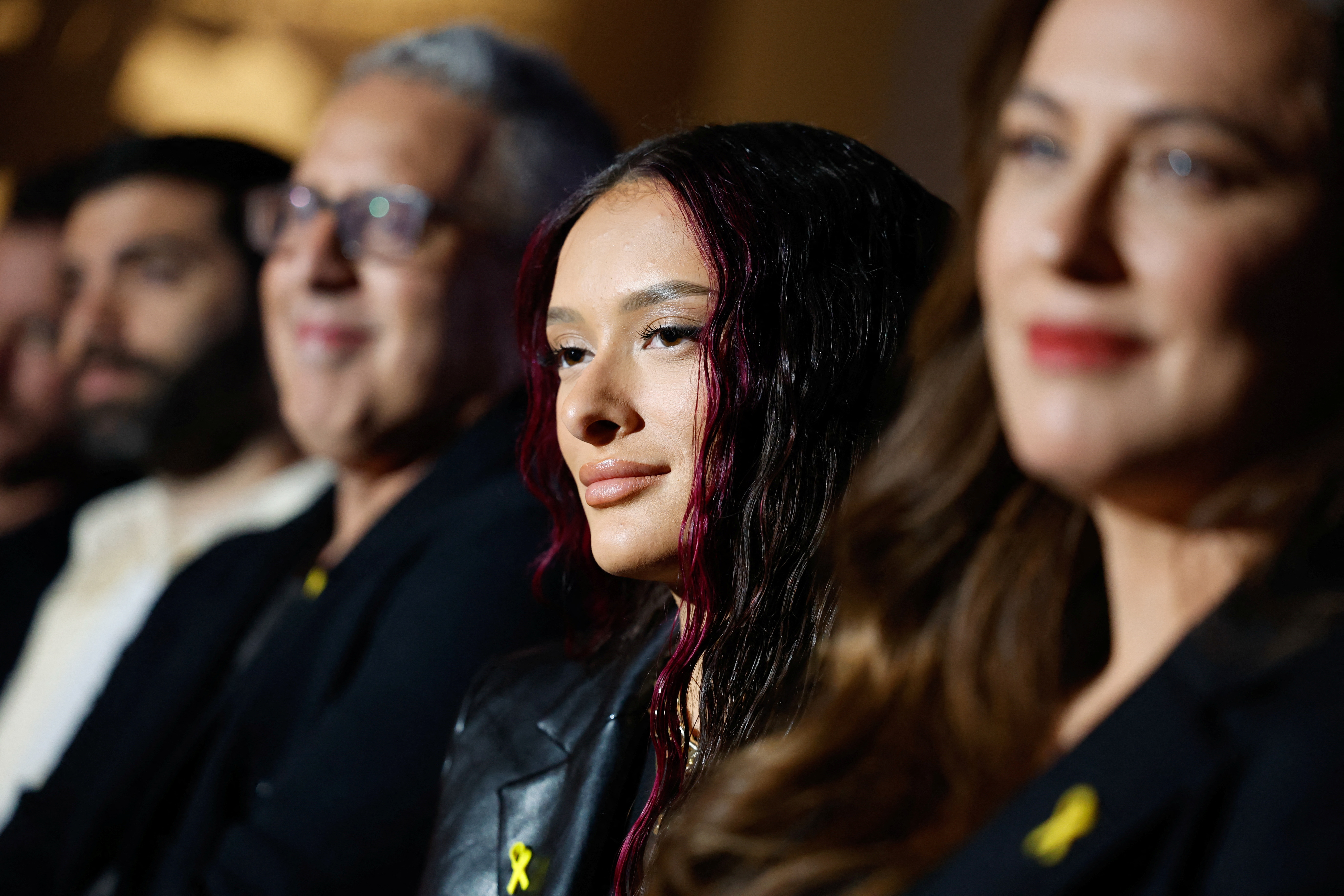 Eden Golan, Israel's representative at the Eurovision Song Contest, attends a press conference in Tel Aviv