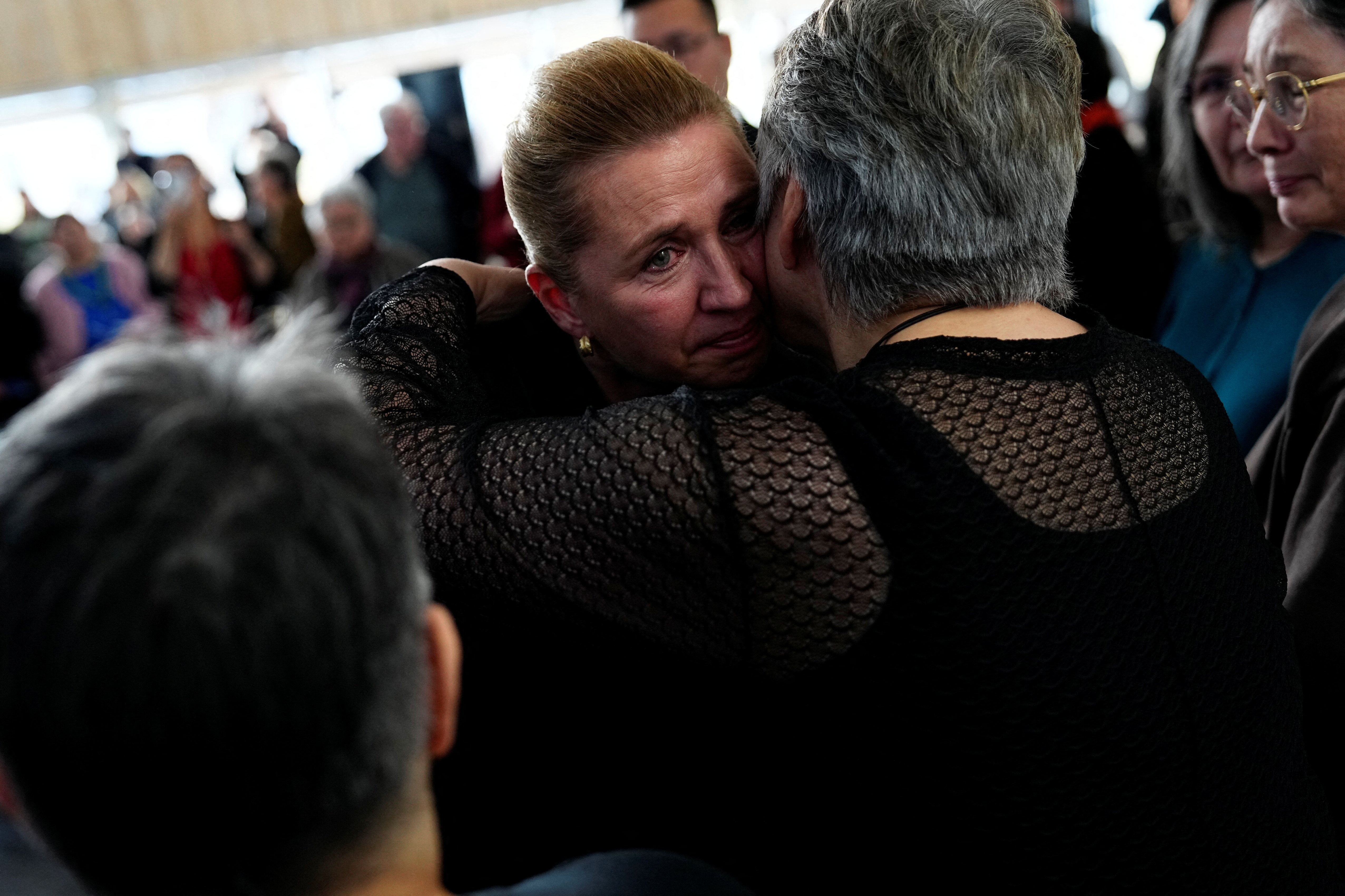 Denmark's Prime Minister Mette Frederiksen and Greenland's Prime Minister Jens-Frederik Nielsen attend a meeting in Nuuk, Greenland