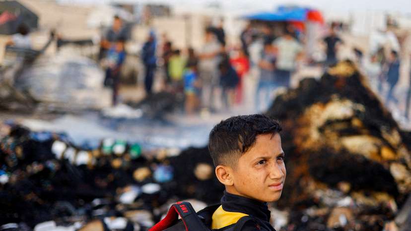 FILE PHOTO: Aftermath of an Israeli strike on an area designated for displaced people, in Rafah in the southern Gaza Strip