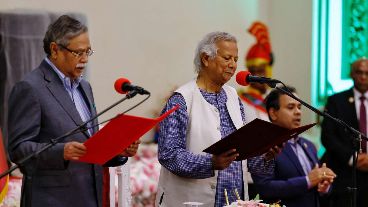 Bangladeshi President Mohammed Shahabuddin administers oath-taking ceremony of Nobel laureate Muhammad Yunus as the country’s head of the interim government in Bangladesh at the Bangabhaban, in Dhaka