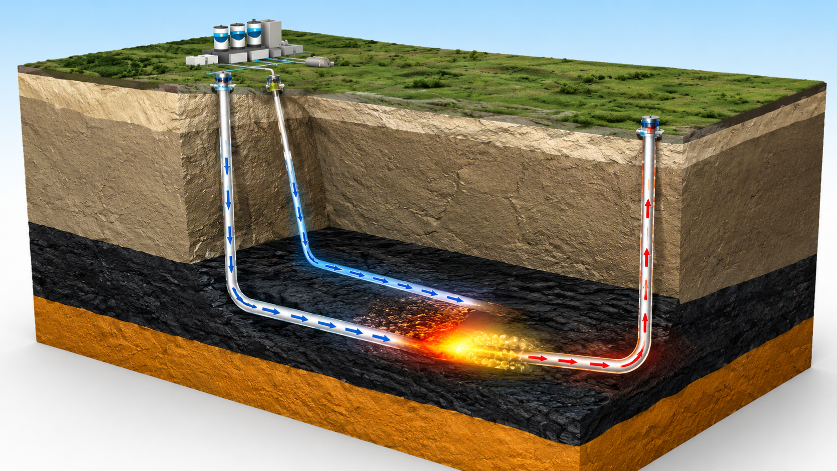 An underground coal gasification operation