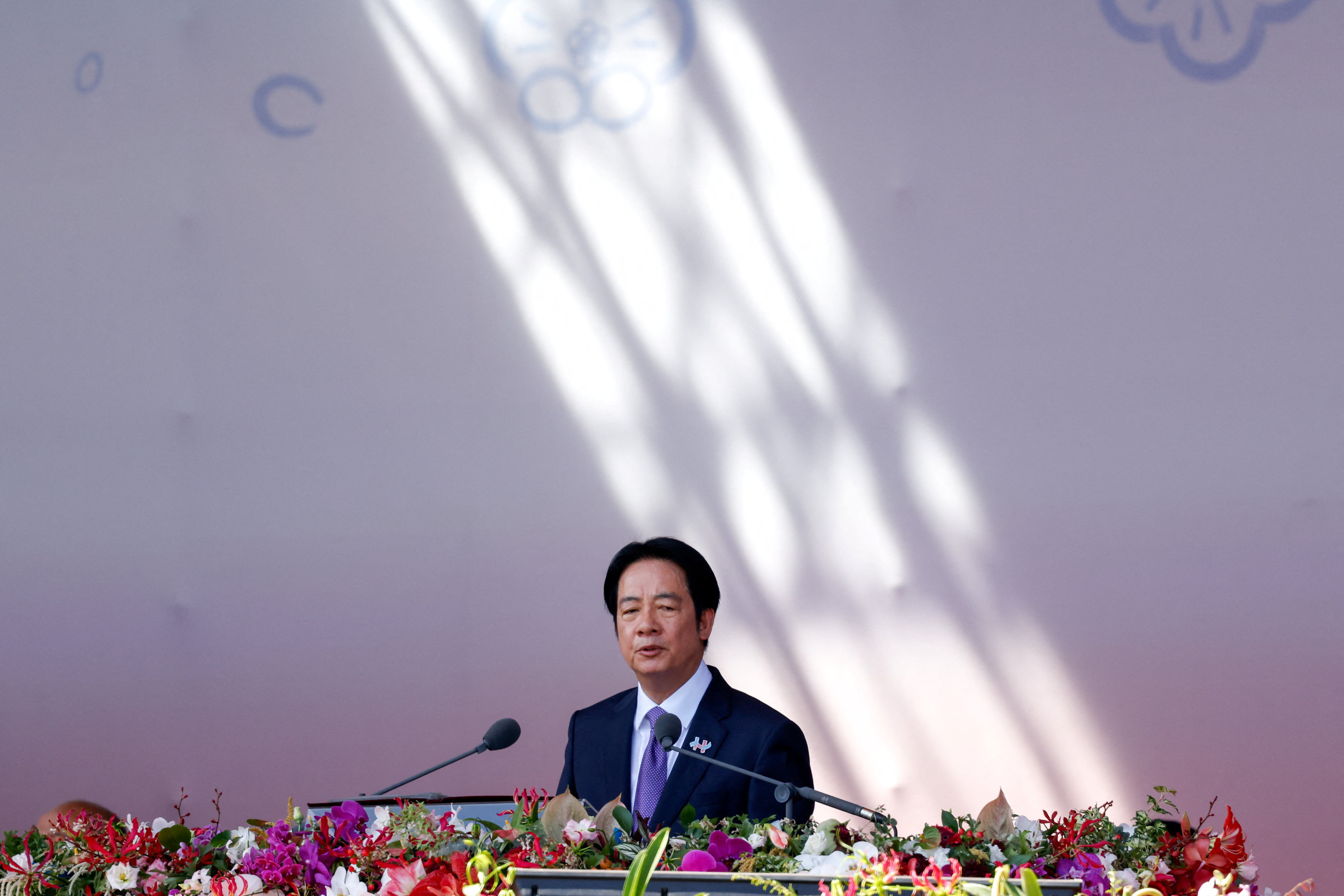 Taiwan's President Lai Ching-te delivers a speech during National Day celebrations in Taipei