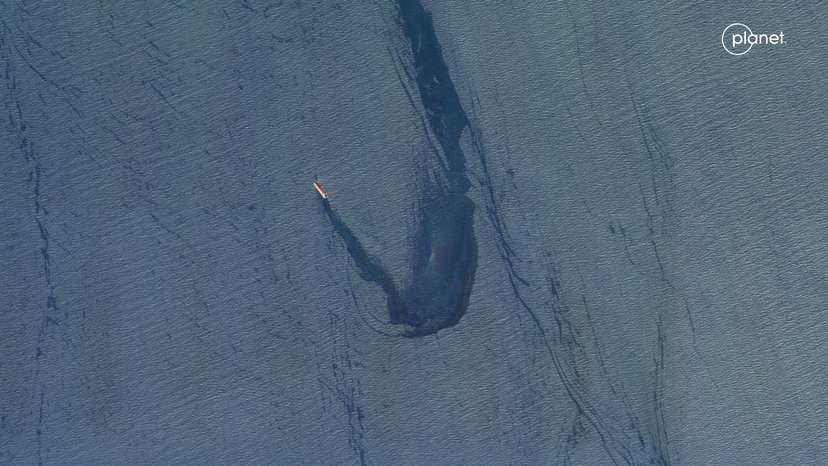 Satellite image shows cargo ship Rubymar, attacked by Yemen's Houthis, according to U.S. military, on the Red Sea