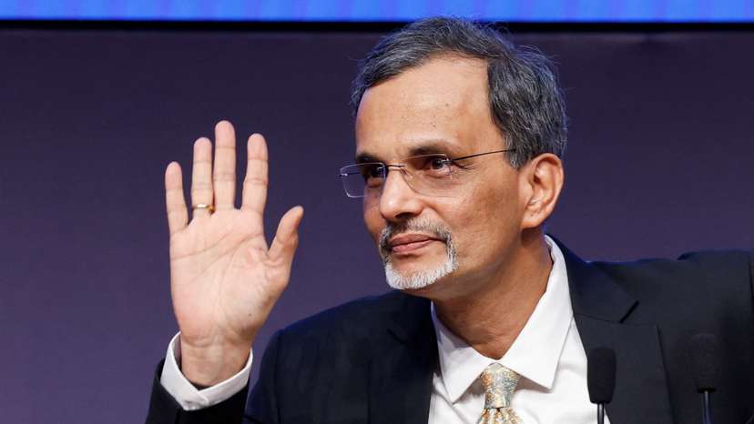 India's Chief Economic Adviser V. Anantha Nageswaran gestures during a news conference in New Delhi