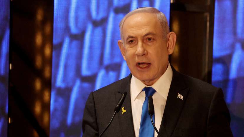 FILE PHOTO: Israeli Prime Minister Netanyahu addresses a ceremony marking Memorial Day in Jerusalem