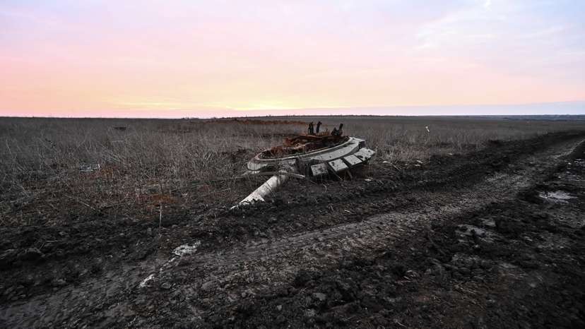 Turret of a destroyed Russian tank is seen near the front line village of Robotyne in Zaporizhzhia region