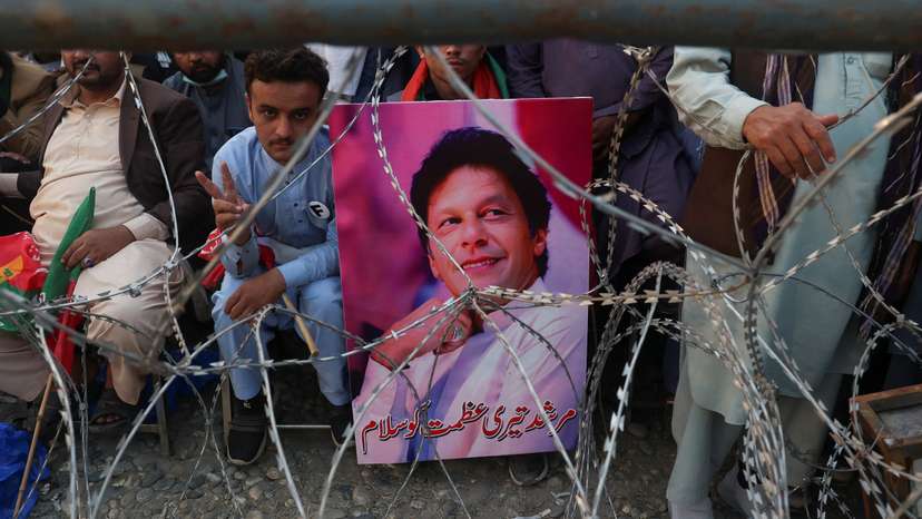 Supporters of jailed former Pakistani Prime Minister Imran Khan attend a rally in Swabi