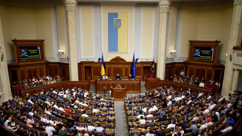 Ukraine's President Zelenskiy attends a session of the parliament in Kyiv