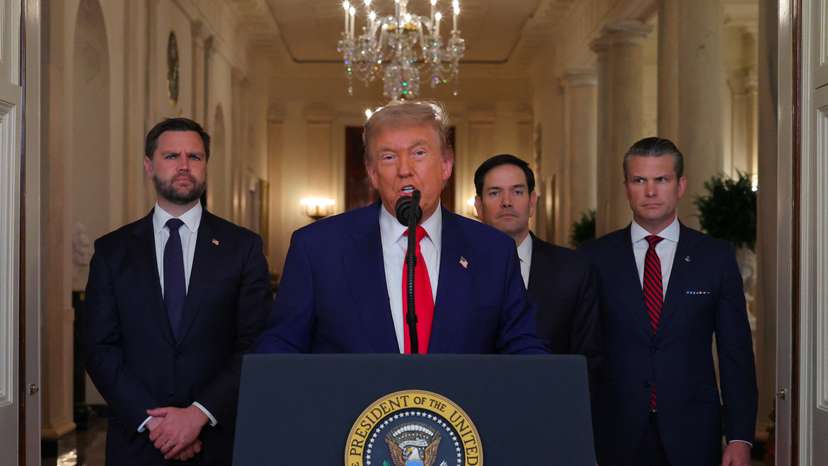 U.S. President Donald Trump delivers an address to the nation at the White House in Washington, following U.S. strikes on Iran's nuclear facilities