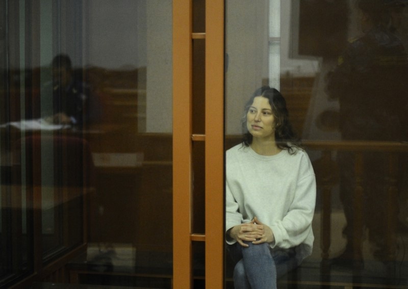 Russian-American dual citizen Ksenia Karelina, accused of treason, attends a court hearing in Yekaterinburg
